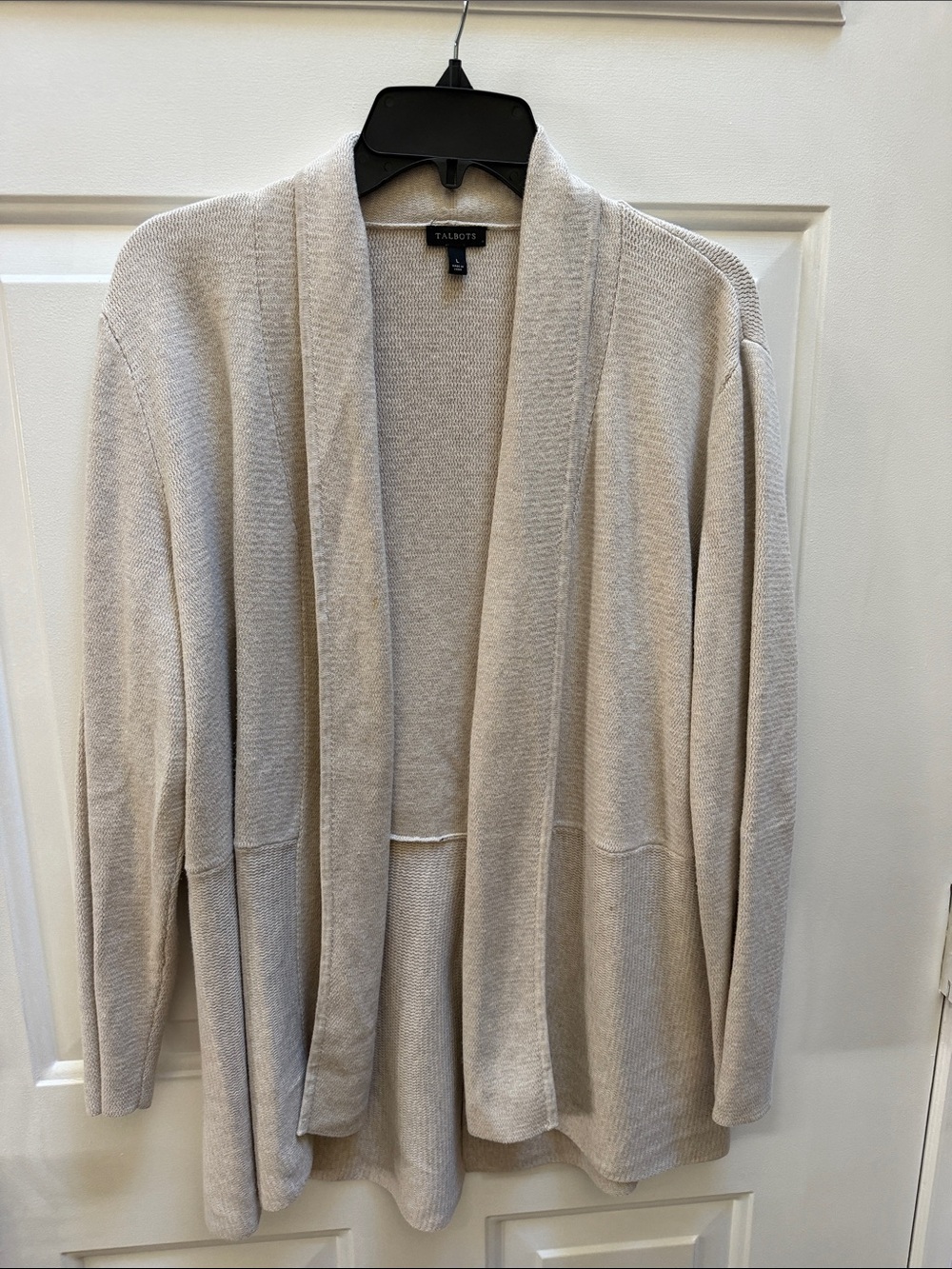 Talbots Light Cream Open-Front Shawl Collar Cardigan, size L